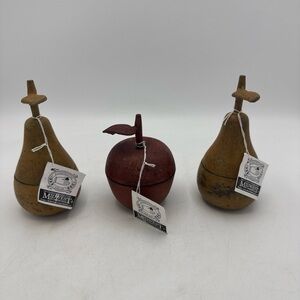 Vtg lot of 3 MIDWEST Fruit Metal Container /Candle Holders with original wax NEW